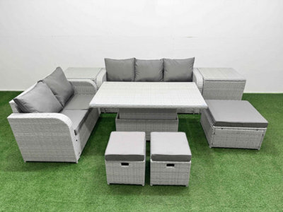 Fimous 8 Seater Pe Rattan Wicker Garden Furniture Conservatory Sofa Set Adjustable Lifting Table 3 Stool 2 Side Table - image 1