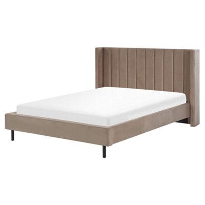 Beliani Bed Velvet Villette 160 X 200 Cm (Eu King Size) Taupe - image 1