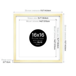 "16X16"" Gold Picture Frame - 16X16"" Square Frame With 15X15"" Mount For 16X16""/15X15"" Pictures Art Deco Style Room Decor, 1 Pack" - thumbnail 2