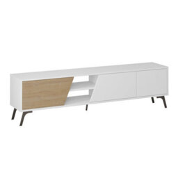 "Decortie Fiona Modern Tv Unit Multimedia Cabinet With Storage Doors 75"" White, Oak 180Cm" - thumbnail 2