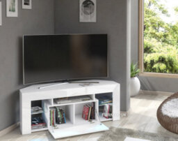 Furneo White Corner Tv Stand 125Cm Unit Cabinet Matt & High Gloss Milano 05 White Led Lights - thumbnail 2