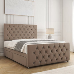 Bsspoke Maya Divan Bed Set Mink Plush Velvet 24Inch Headboard & 20Inch Footboard 2 Drawers Same Side & Mattress In All Sizes - thumbnail 3