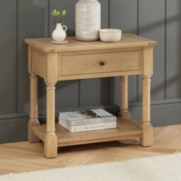 The Furniture Market Classic Whitewash Oak 1 Drawer Wide Bedside Lamp Table - thumbnail 1