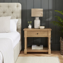 The Furniture Market Classic Whitewash Oak 1 Drawer Wide Bedside Lamp Table - thumbnail 2