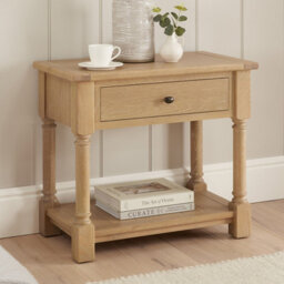 The Furniture Market Classic Whitewash Oak 1 Drawer Wide Bedside Lamp Table - thumbnail 4