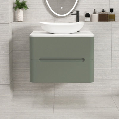 Royal Bathrooms Venice 700mm Sage Green Wall Mounted Bathroom Countertop Vanity Unit 2 Drawer With Cesar Basin - image 1