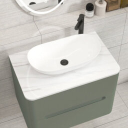 Royal Bathrooms Venice 700mm Sage Green Wall Mounted Bathroom Countertop Vanity Unit 2 Drawer With Cesar Basin - thumbnail 6