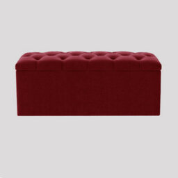 137Cm Luna Chesterfield Ottoman Storage Box - Claret Red Plush Velvet Upholstered Blanket Box - thumbnail 1