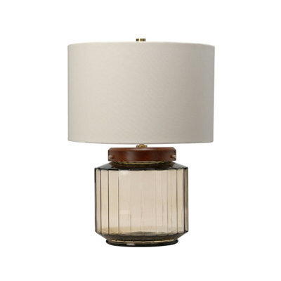 Elegant Ivory Shade Table Lamp With Aged Brass Metalwork And Dark Stained Wood - image 1