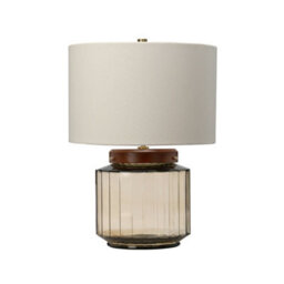 Elegant Ivory Shade Table Lamp With Aged Brass Metalwork And Dark Stained Wood - thumbnail 1