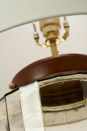 Elegant Ivory Shade Table Lamp With Aged Brass Metalwork And Dark Stained Wood - thumbnail 3