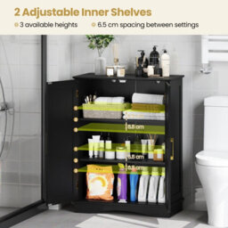 Costway Bathroom Floor Storage Cabinet 80Cm Cupboard Buffet Cabinet-Black - thumbnail 9