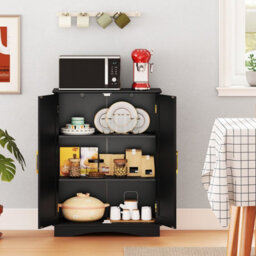 Costway Bathroom Floor Storage Cabinet 80Cm Cupboard Buffet Cabinet-Black - thumbnail 8