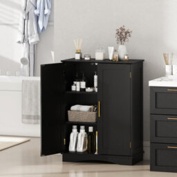 Costway Bathroom Floor Storage Cabinet 80Cm Cupboard Buffet Cabinet-Black - thumbnail 3