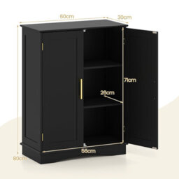 Costway Bathroom Floor Storage Cabinet 80Cm Cupboard Buffet Cabinet-Black - thumbnail 2