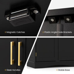Costway Bathroom Floor Storage Cabinet 80Cm Cupboard Buffet Cabinet-Black - thumbnail 5