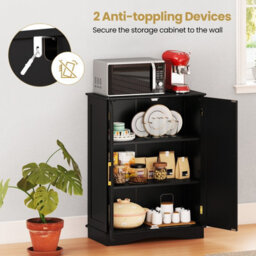 Costway Bathroom Floor Storage Cabinet 80Cm Cupboard Buffet Cabinet-Black - thumbnail 4