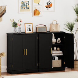 Costway Bathroom Floor Storage Cabinet 80Cm Cupboard Buffet Cabinet-Black - thumbnail 7