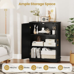 Costway Bathroom Floor Storage Cabinet 80Cm Cupboard Buffet Cabinet-Black - thumbnail 6