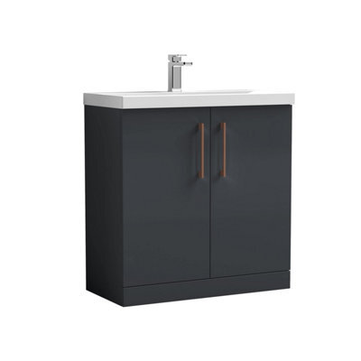 Balterley Level Contemporary Bathroom Floor Standing 2-Door Vanity Unit & Mid-Edge Basin, Dark Grey, 800mm - image 1