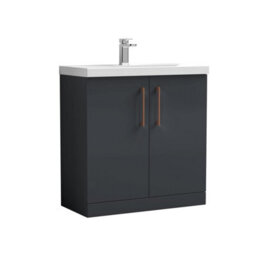 Balterley Level Contemporary Bathroom Floor Standing 2-Door Vanity Unit & Mid-Edge Basin, Dark Grey, 800mm - thumbnail 1