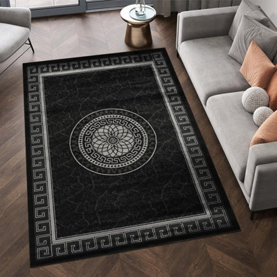 Black Modern Border Design Area Rug  160X230 Cm Soft Thick Pile Living Room Bedroom Large Non Shedding Carpet - image 1