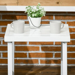 Patio End Table Garden Side Table With Umbrella Hole And Steel Frame White - thumbnail 5