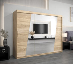 Arte Rhomb Contemporary Mirrored 3 Sliding Door Wardrobe 9 Shelves 2 Rails Oak Sonoma Effect (H)2000mm (W)2500mm (D)620mm - thumbnail 2