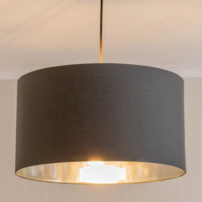 Valuelights Reni Charcoal & Silver Inner Drum Ceiling Lamp Shade And Bulb (D)45Cm - image 1