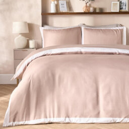 Ohs Contrast Border Microfibre Bedding Set Duvet Cover With Pillowcase, Natural/ivory - Double - thumbnail 1
