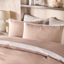 Ohs Contrast Border Microfibre Bedding Set Duvet Cover With Pillowcase, Natural/ivory - Double - thumbnail 3