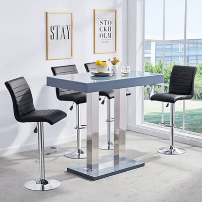 Furniture in Fashion Caprice Grey High Gloss Bar Table With 4 Ripple Black Stools - image 1
