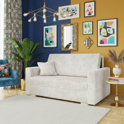 Viva Piano Iii Sofa Bed With Bedding Storage Polyurethane Foam Wave Spring Wooden Legs 153X100X85Cm White - image 1