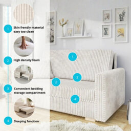 Sofa Bed With Storage Viva Piano Iii Cream Padded Foam Compact Design For Modern Living Rooms And Guest Areas - thumbnail 7