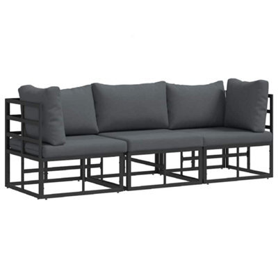 Berkfield Stylish Outdoor Furniture With Cushion 3 Pcs Black Aluminium - image 1