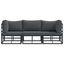 Berkfield Stylish Outdoor Furniture With Cushion 3 Pcs Black Aluminium - thumbnail 5