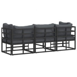 Berkfield Stylish Outdoor Furniture With Cushion 3 Pcs Black Aluminium - thumbnail 7