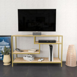 Decorotika Robins Tv Stand Tv Unit Tv Cabinet For Tvs Up To 55 Inches Gold And Oak