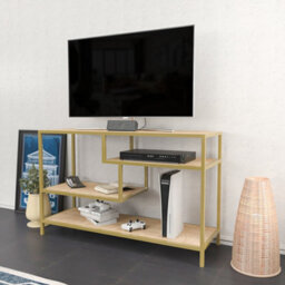 Decorotika Robins Tv Stand Tv Unit Tv Cabinet For Tvs Up To 55 Inches Gold And Oak - thumbnail 2