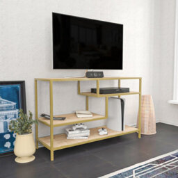 Decorotika Robins Tv Stand Tv Unit Tv Cabinet For Tvs Up To 55 Inches Gold And Oak - thumbnail 3