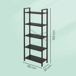 LEDREM 5 Tier Shelf Bookcase Storage Unit With Steel Frame For Living Room Office Entrance Industrial Style - thumbnail 3