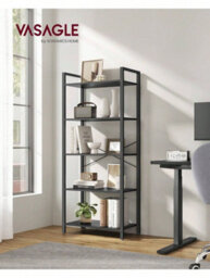 LEDREM 5 Tier Shelf Bookcase Storage Unit With Steel Frame For Living Room Office Entrance Industrial Style - thumbnail 2