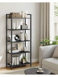 LEDREM 5 Tier Shelf Bookcase Storage Unit With Steel Frame For Living Room Office Entrance Industrial Style - thumbnail 1