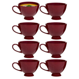 Dibor Set Of 8 Montmartre Large Malbec Red Ceramic Tea Cups Coffee Mugs H9.7Cm X Dia13.5Cm - thumbnail 2