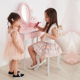 Teamson Kids Play Vanity Table Set, Children's Dressing Table With Mirror & Stool, Little Princess Rapunzel - Pink/grey - thumbnail 2