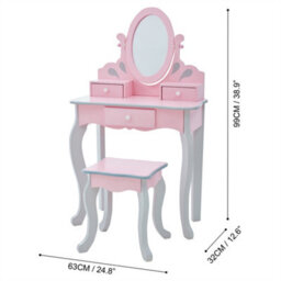 Teamson Kids Play Vanity Table Set, Children's Dressing Table With Mirror & Stool, Little Princess Rapunzel - Pink/grey - thumbnail 4
