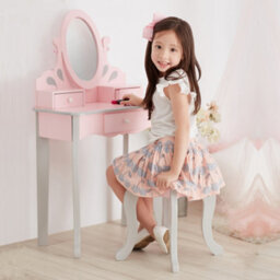 Teamson Kids Play Vanity Table Set, Children's Dressing Table With Mirror & Stool, Little Princess Rapunzel - Pink/grey - thumbnail 8