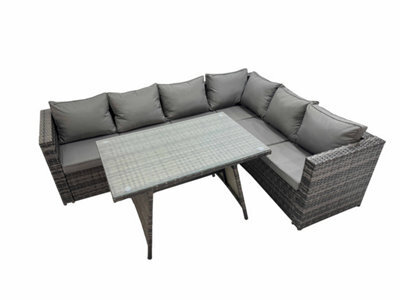 Fimous Rattan Garden Furniture Patio Furniture Sets With Dining Table Corner Sofa Set Dark Grey Mixed - image 1