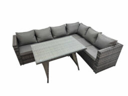 Fimous Rattan Garden Furniture Patio Furniture Sets With Dining Table Corner Sofa Set Dark Grey Mixed - thumbnail 1