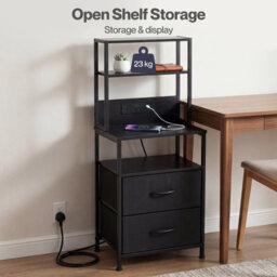 Levede Bedside Table With Charging Station Led Light 2 Drawers Black - thumbnail 5
